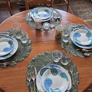 Royal Norfolk Paisley Blue and Green Dinnerware Set 4 Dinner 10" Dishes M/D Safe